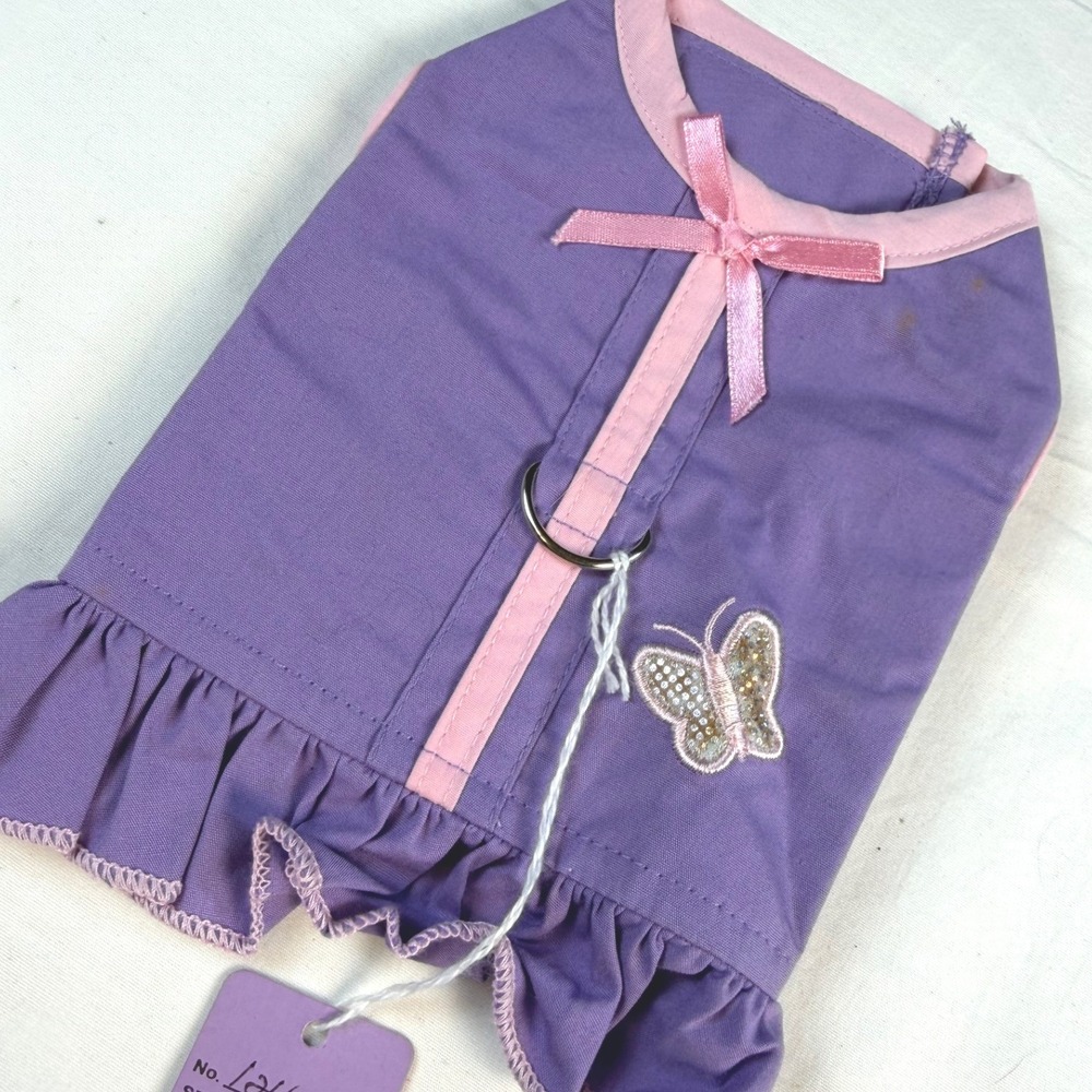 Boutique Pet Dress XS Purple Pink Butterfly Ruffle‎ Dog Cat Clothes GOOD